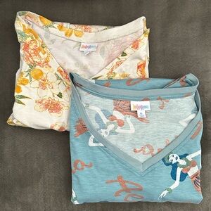 LuLaRoe Women's Tunics - Floral Cream and Blue Print